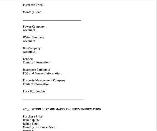 Property Information Template (Absolute Necessity!)