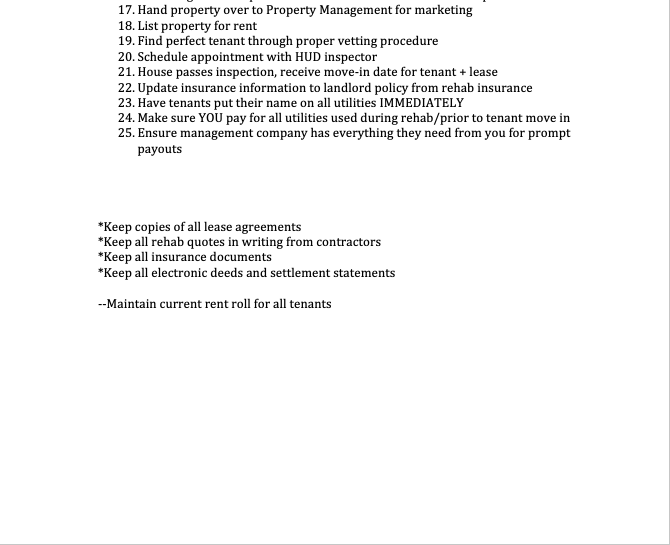 Rehab Checklist! Steps 1-25 of Rehabbing Property!